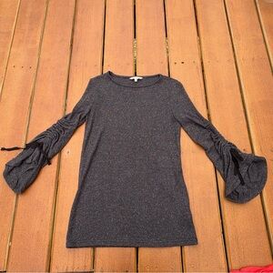 Juicy Couture Black Sparkly Blouse with Ruched Sleeves